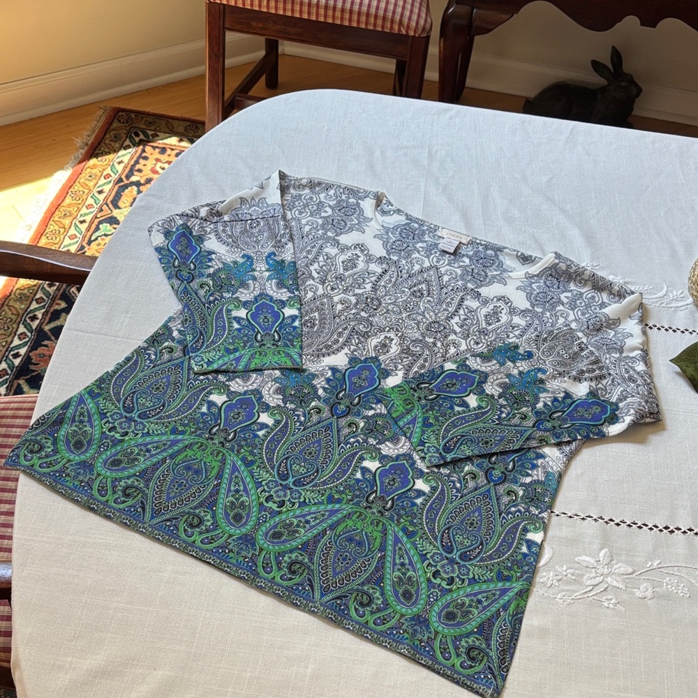 Chico's Blue and Green Paisley Top